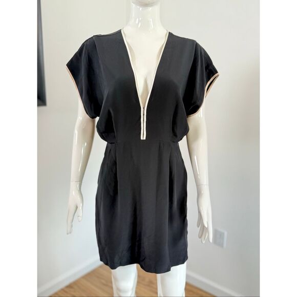 Kiki de Montparnasse $488 Silk V-Neck Mini Dress Black White Size Small - Picture 5 of 11